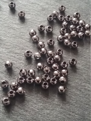 Gunmetal 3mm Ball Spacer Beads Smooth Round Hollow Alloy