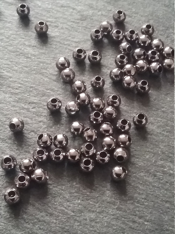 Gunmetal 3mm Ball Spacer Beads Smooth Round Hollow Alloy