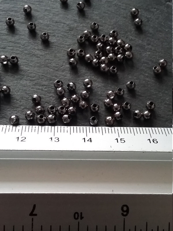 Gunmetal 3mm Ball Spacer Beads Smooth Round Hollow Alloy