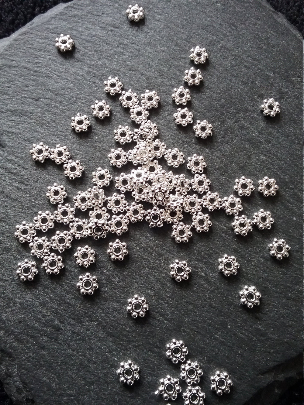 100 or 500 Bright Silver Plated 4mm Daisy Spacer Beads 4x1.5mm