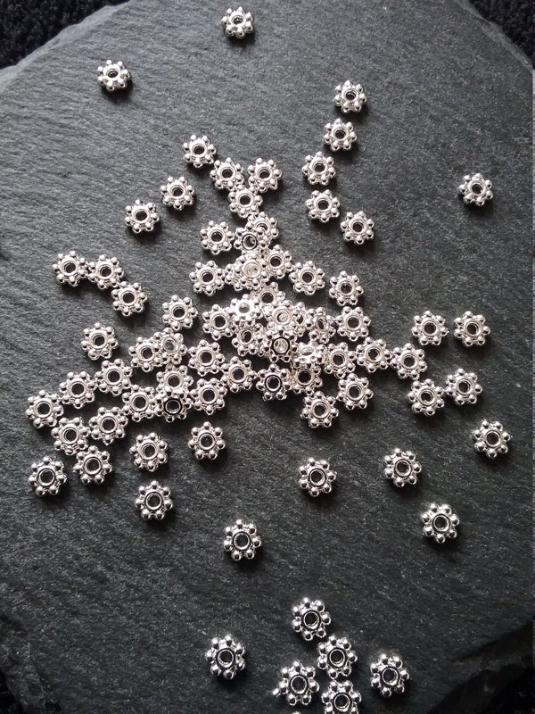 100 or 500 Bright Silver Plated 4mm Daisy Spacer Beads 4x1.5mm