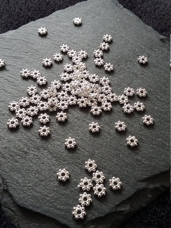 100 or 500 Bright Silver Plated 4mm Daisy Spacer Beads 4x1.5mm