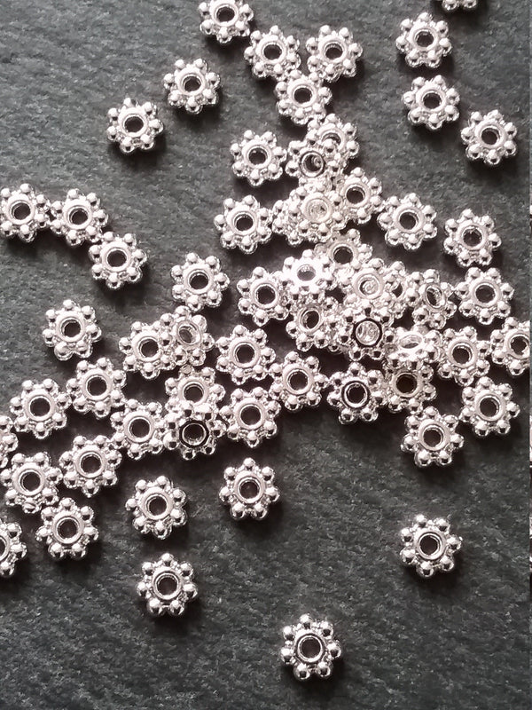 100 or 500 Bright Silver Plated 4mm Daisy Spacer Beads 4x1.5mm