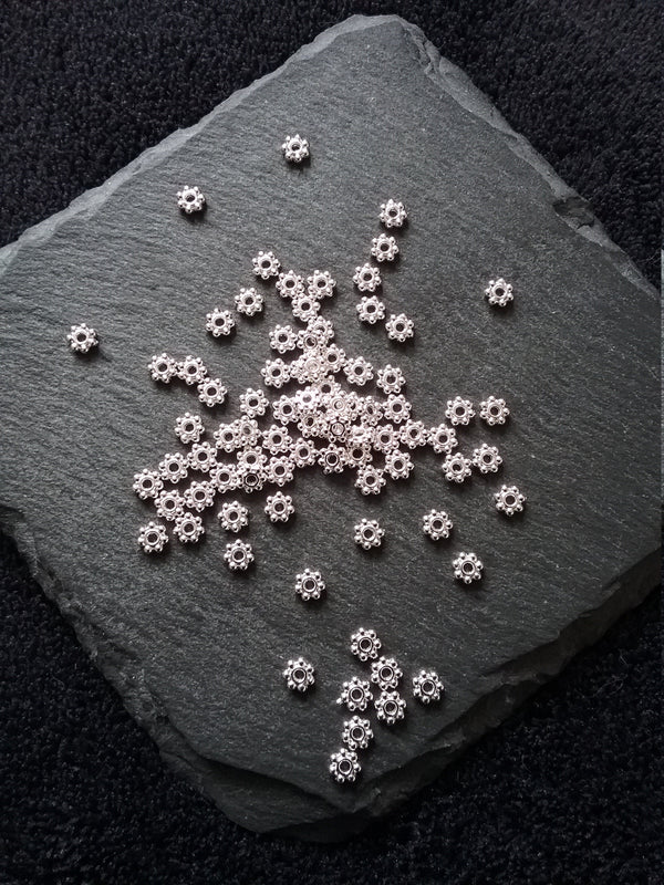 100 or 500 Bright Silver Plated 4mm Daisy Spacer Beads 4x1.5mm