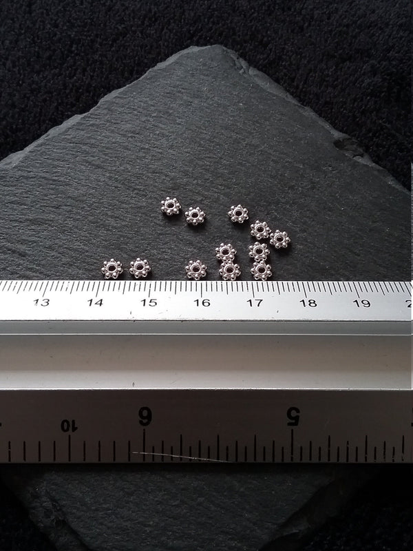 100 or 500 Bright Silver Plated 4mm Daisy Spacer Beads 4x1.5mm
