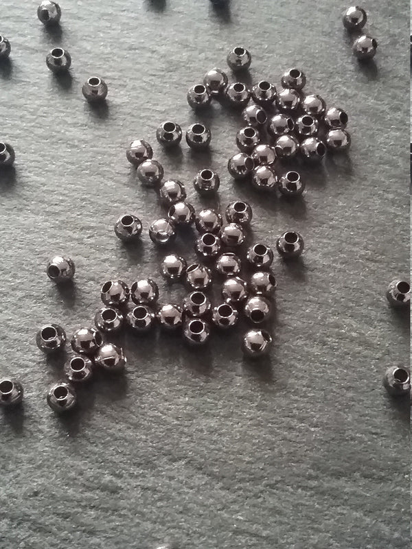 Gunmetal 3mm Ball Spacer Beads Smooth Round Hollow Alloy