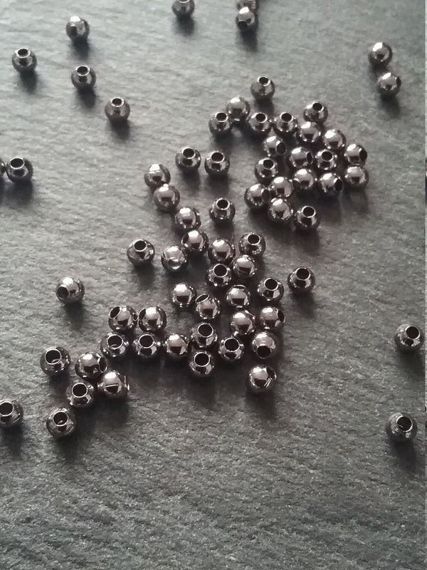 Gunmetal 3mm Ball Spacer Beads Smooth Round Hollow Alloy