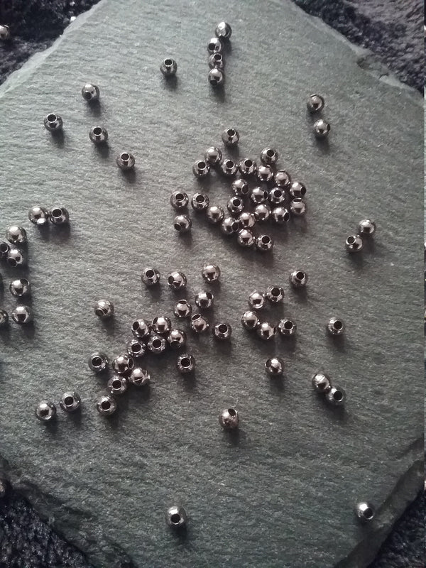 Gunmetal 3mm Ball Spacer Beads Smooth Round Hollow Alloy