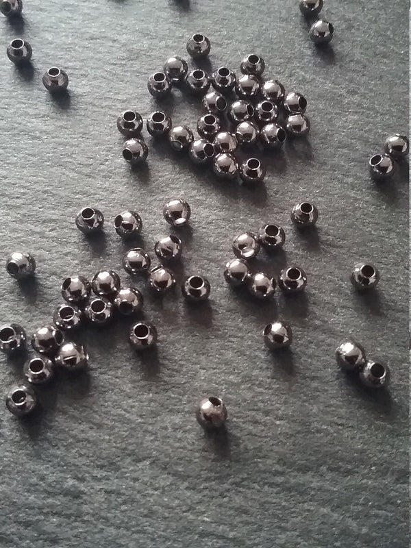 Gunmetal 3mm Ball Spacer Beads Smooth Round Hollow Alloy