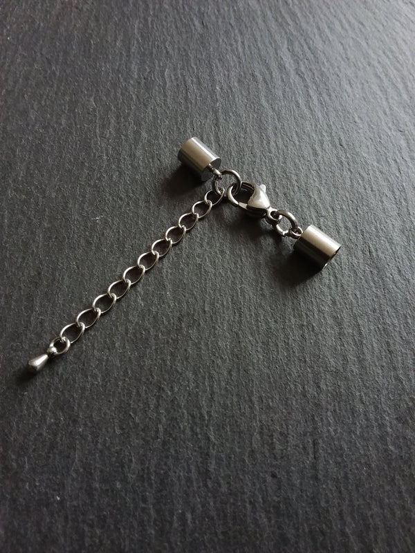 2 or 10 Stainless Steel End Cap Sets for 4.5mm Cord with or without Extender Chain (5mm end caps)