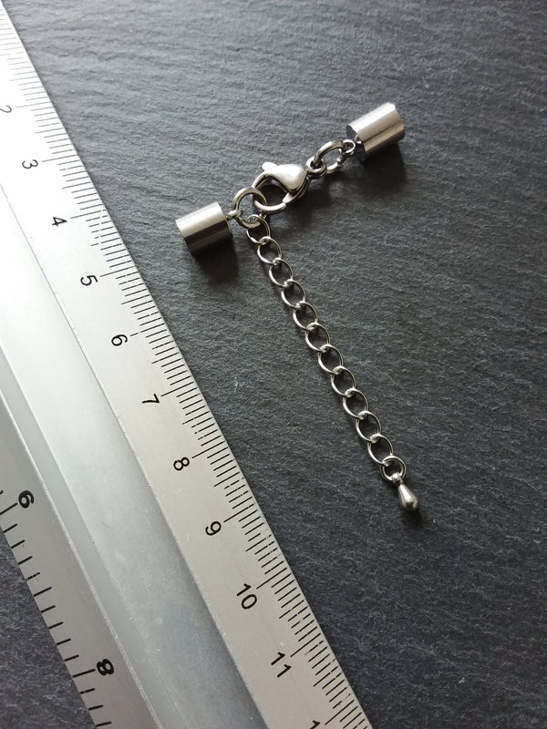 2 or 10 Stainless Steel End Cap Sets for 4.5mm Cord with or without Extender Chain (5mm end caps)