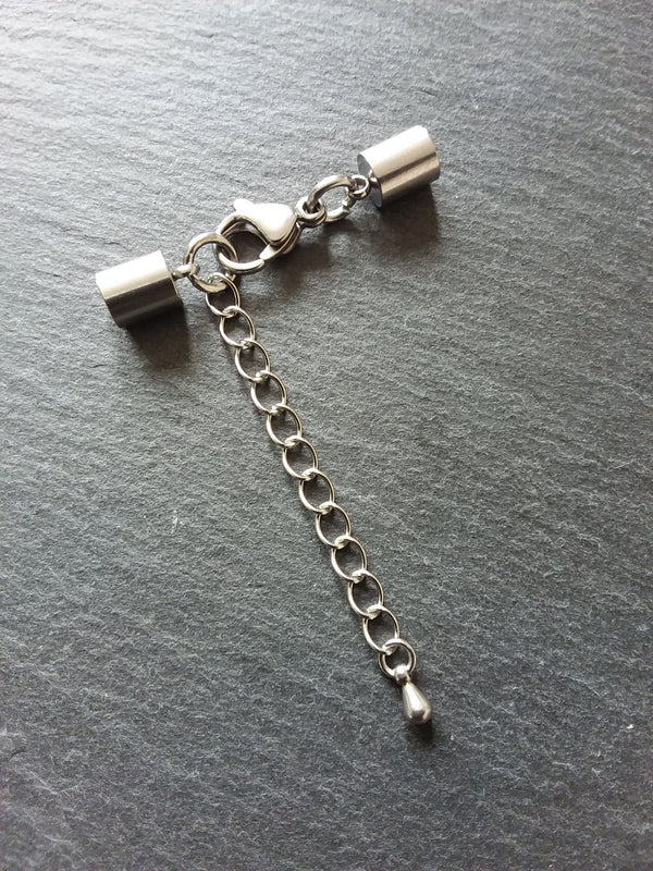 2 or 10 Stainless Steel End Cap Sets for 4.5mm Cord with or without Extender Chain (5mm end caps)