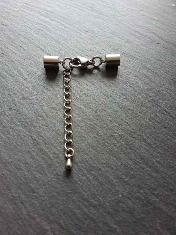 2 or 10 Stainless Steel End Cap Sets for 4.5mm Cord with or without Extender Chain (5mm end caps)