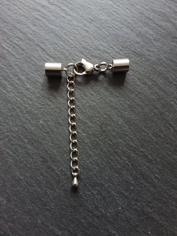 2 or 10 Stainless Steel End Cap Sets for 4.5mm Cord with or without Extender Chain (5mm end caps)