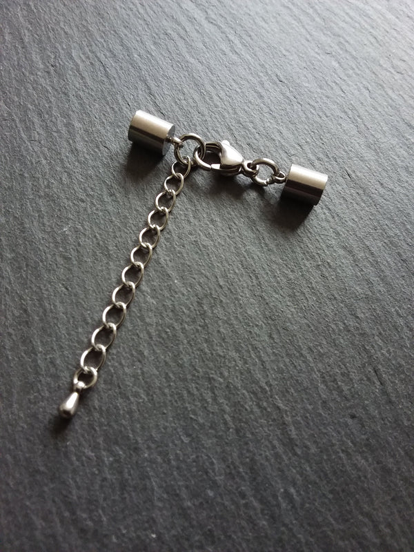 2 or 10 Stainless Steel End Cap Sets for 4.5mm Cord with or without Extender Chain (5mm end caps)