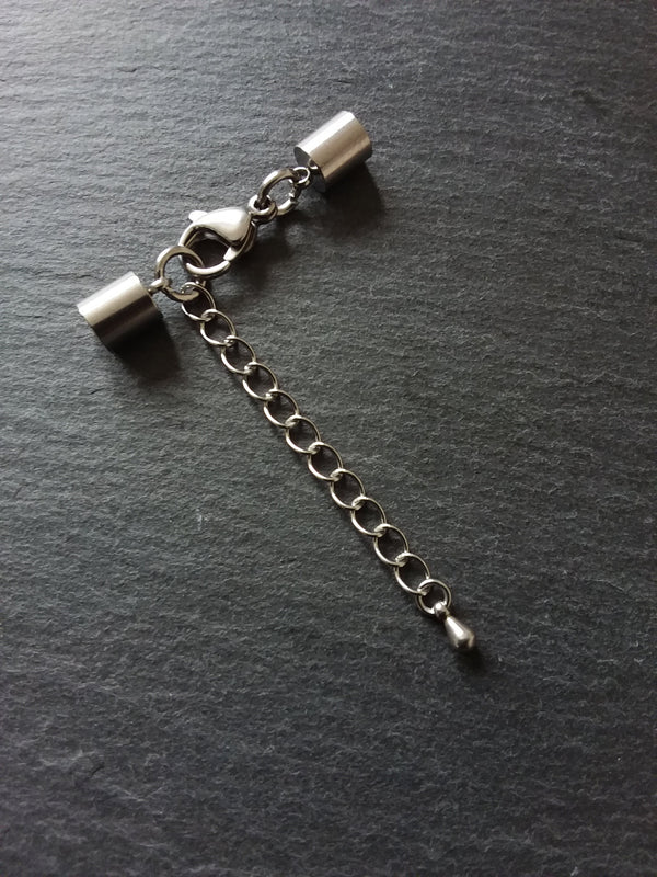 2 or 10 Stainless Steel End Cap Sets for 4.5mm Cord with or without Extender Chain (5mm end caps)