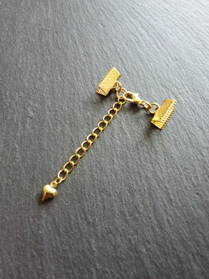 5 Gold Plated Crimp End Sets for Chokers or Bracelets with HEART Extender Chain