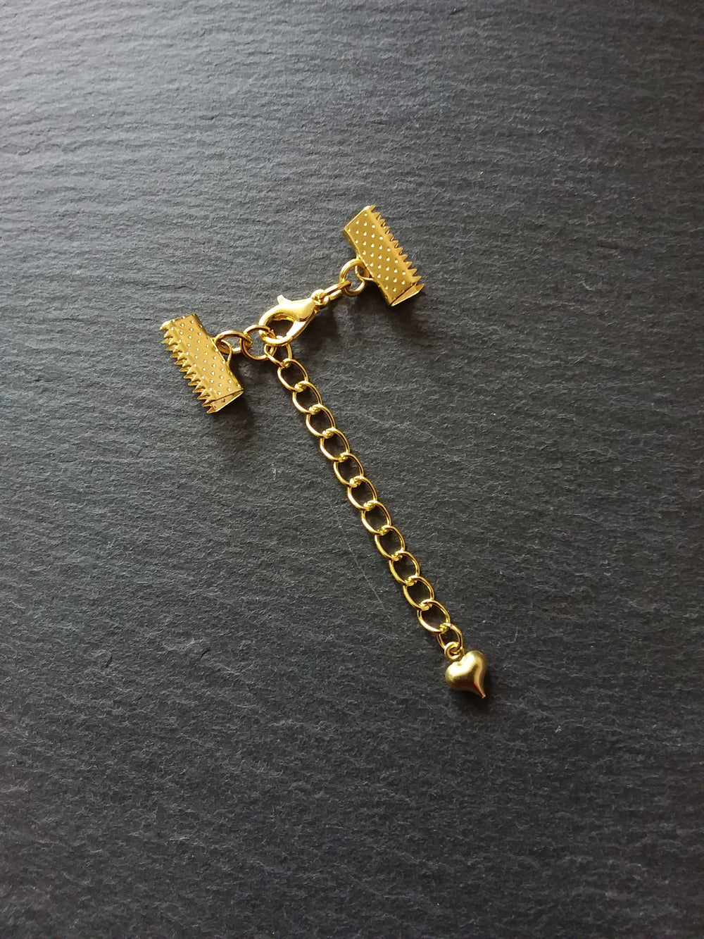 5 Gold Plated Crimp End Sets for Chokers or Bracelets with HEART Extender Chain