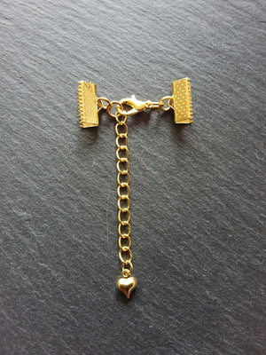 5 Gold Plated Crimp End Sets for Chokers or Bracelets with HEART Extender Chain
