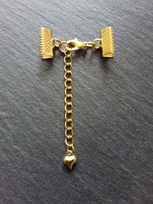 5 Gold Plated Crimp End Sets for Chokers or Bracelets with HEART Extender Chain