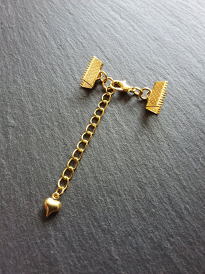5 Gold Plated Crimp End Sets for Chokers or Bracelets with HEART Extender Chain