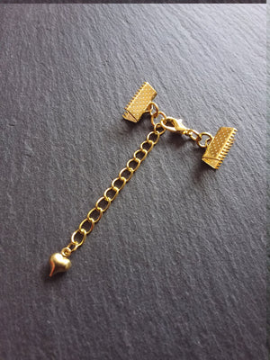 5 Gold Plated Crimp End Sets for Chokers or Bracelets with HEART Extender Chain