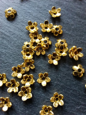 100 or 400 Flower Bead Caps 6mm Bright Gold Plated Alloy