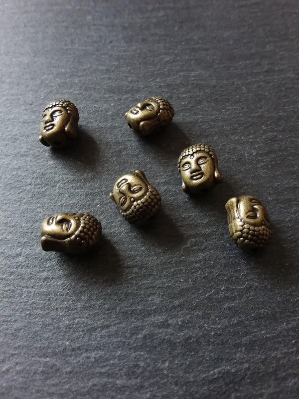 8 or 40 Buddha Head Beads in Antique Gold or Antique Bronze Tone 3D 11x9mm Hole: 1.8mm