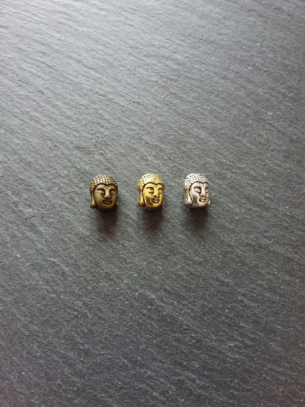 8 or 40 Buddha Head Beads in Antique Gold or Antique Bronze Tone 3D 11x9mm Hole: 1.8mm
