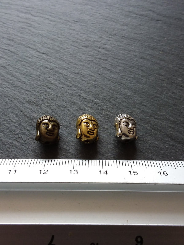 8 or 40 Buddha Head Beads in Antique Gold or Antique Bronze Tone 3D 11x9mm Hole: 1.8mm