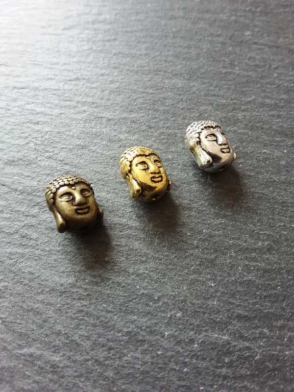 8 or 40 Buddha Head Beads in Antique Gold or Antique Bronze Tone 3D 11x9mm Hole: 1.8mm