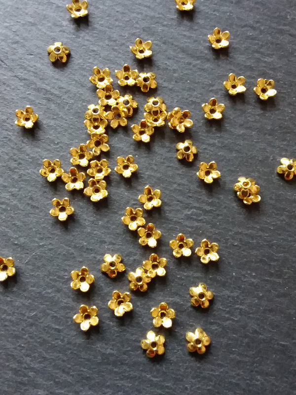 100 or 400 Flower Bead Caps 6mm Bright Gold Plated Alloy