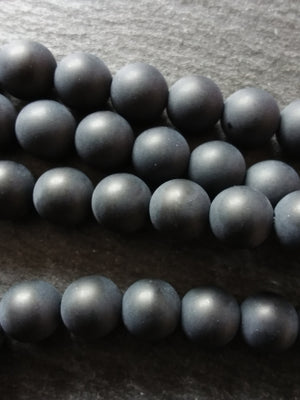 8mm Frosted Natural Black Agate Undyed Gemstone Round Beads Full 15.7 inch Strand