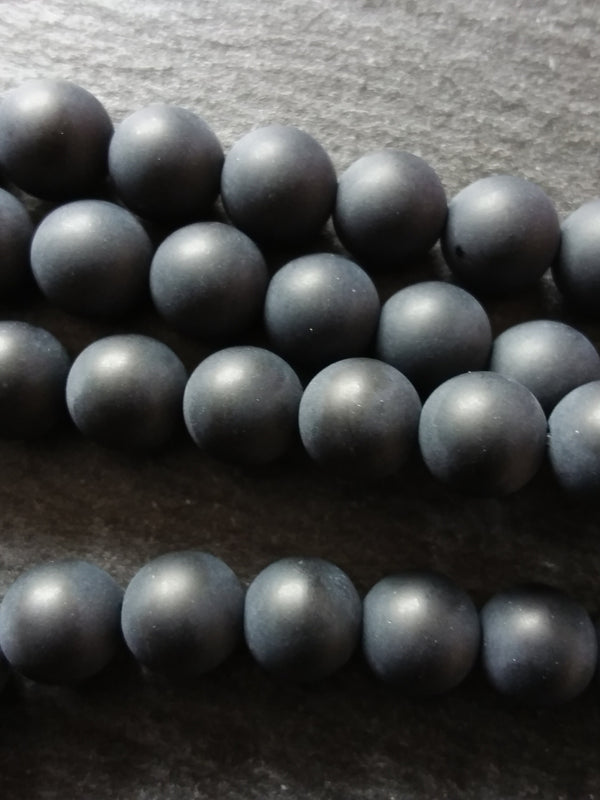 8mm Frosted Natural Black Agate Undyed Gemstone Round Beads Full 15.7 inch Strand