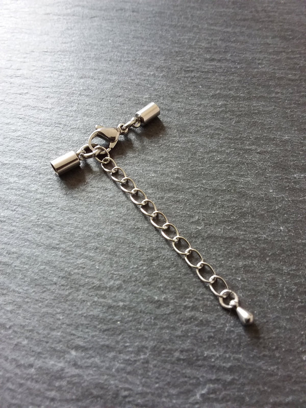 4 or 20 Stainless Steel End Cap Sets for 2.5mm to 3mm Cord with or without Extender Chain (3.2mm end caps)