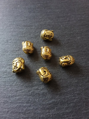 8 or 40 Buddha Head Beads in Antique Gold or Antique Bronze Tone 3D 11x9mm Hole: 1.8mm