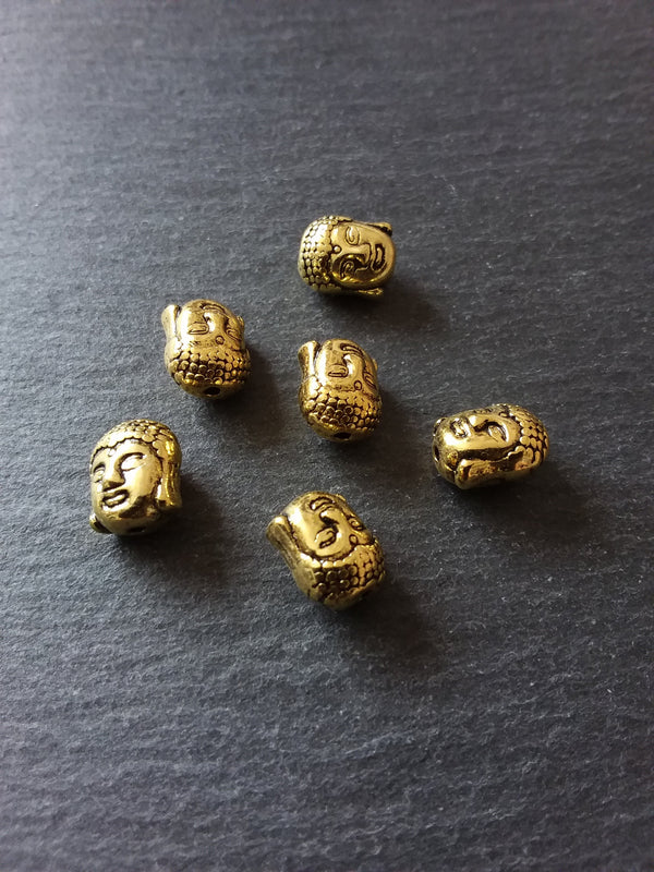 8 or 40 Buddha Head Beads in Antique Gold or Antique Bronze Tone 3D 11x9mm Hole: 1.8mm