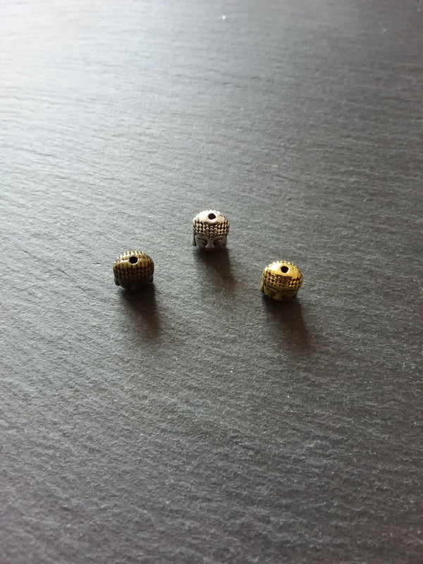 8 or 40 Buddha Head Beads in Antique Gold or Antique Bronze Tone 3D 11x9mm Hole: 1.8mm