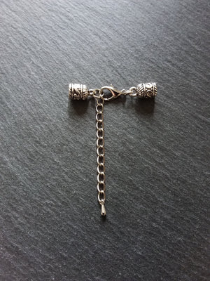 4 or 20 Antique Silver Patterned Rounded End Cap Sets for 4.5mm Cord with Extender Chain (4.8mm caps)