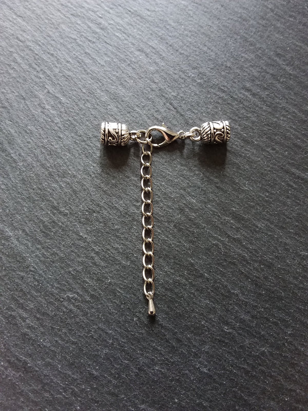 4 or 20 Antique Silver Patterned Rounded End Cap Sets for 4.5mm Cord with Extender Chain (4.8mm caps)