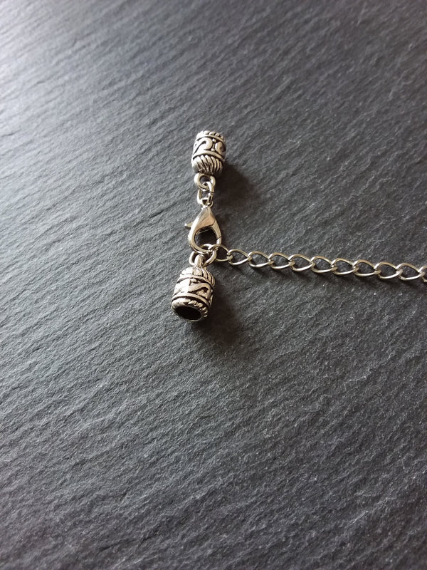 4 or 20 Antique Silver Patterned Rounded End Cap Sets for 4.5mm Cord with Extender Chain (4.8mm caps)