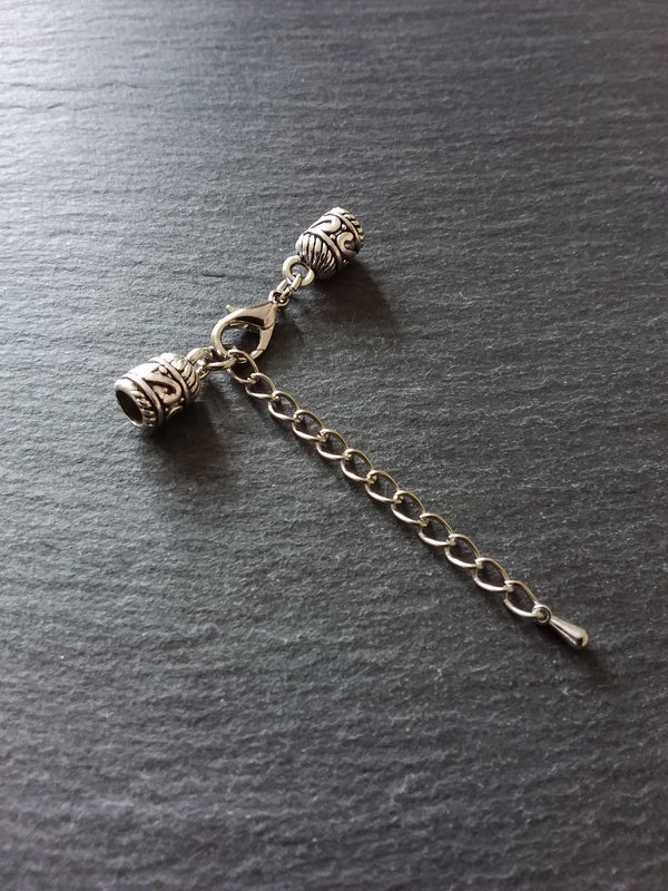 4 or 20 Antique Silver Patterned Rounded End Cap Sets for 4.5mm Cord with Extender Chain (4.8mm caps)