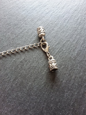 4 or 20 Antique Silver Patterned Rounded End Cap Sets for 4.5mm Cord with Extender Chain (4.8mm caps)