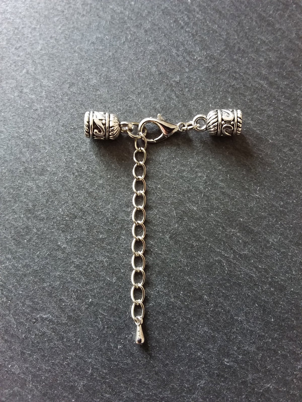 4 or 20 Antique Silver Patterned Rounded End Cap Sets for 4.5mm Cord with Extender Chain (4.8mm caps)