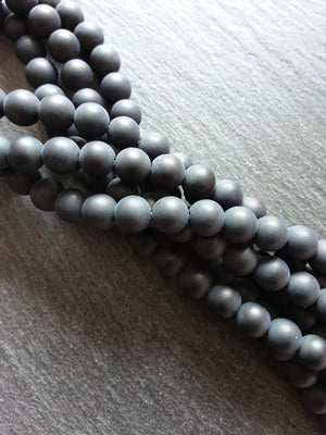 8mm Frosted Natural Black Agate Undyed Gemstone Round Beads Full 15.7 inch Strand