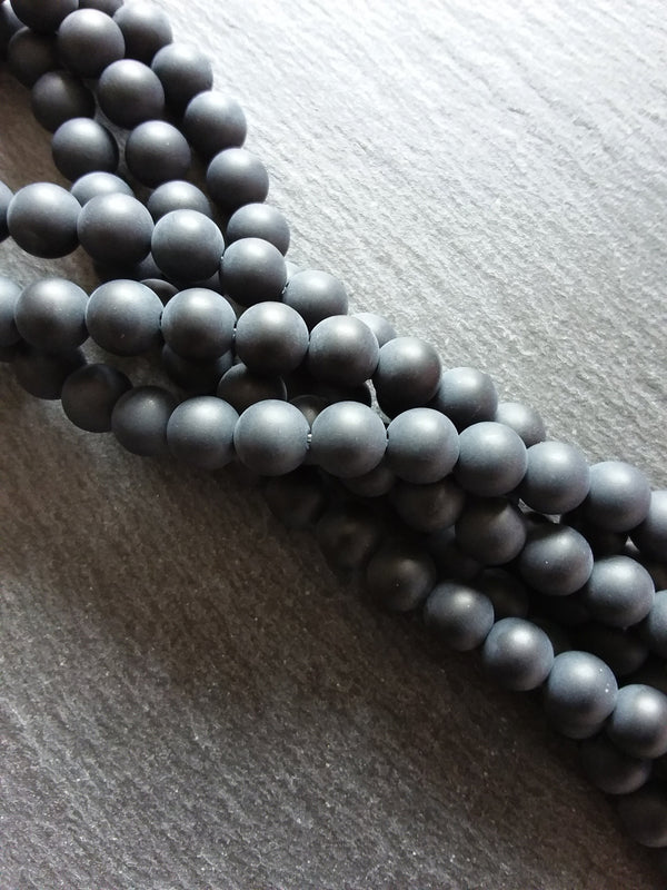 8mm Frosted Natural Black Agate Undyed Gemstone Round Beads Full 15.7 inch Strand