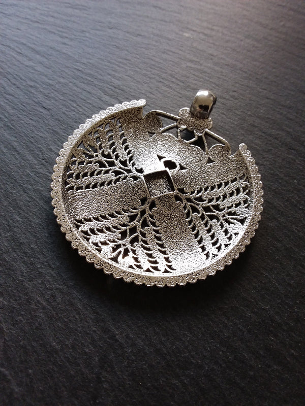1 or  5 Large Boho Filigree Embossed Antique Silver Tone Pendant 74x64mm