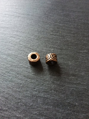 6 or 30 Antique Copper Tone Beads Scroll Design Cylinder Spacer 11x7mm Large 5mm Hole Nickel FREE