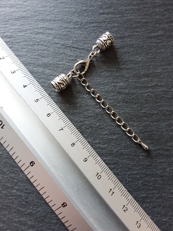 4 or 20 Antique Silver Patterned Rounded End Cap Sets for 4.5mm Cord with Extender Chain (4.8mm caps)
