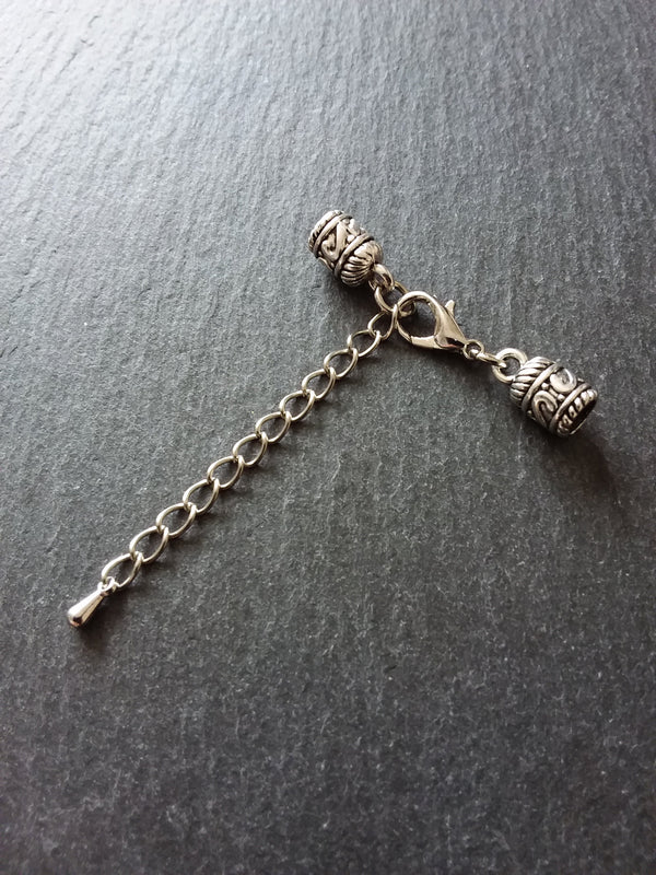 4 or 20 Antique Silver Patterned Rounded End Cap Sets for 4.5mm Cord with Extender Chain (4.8mm caps)